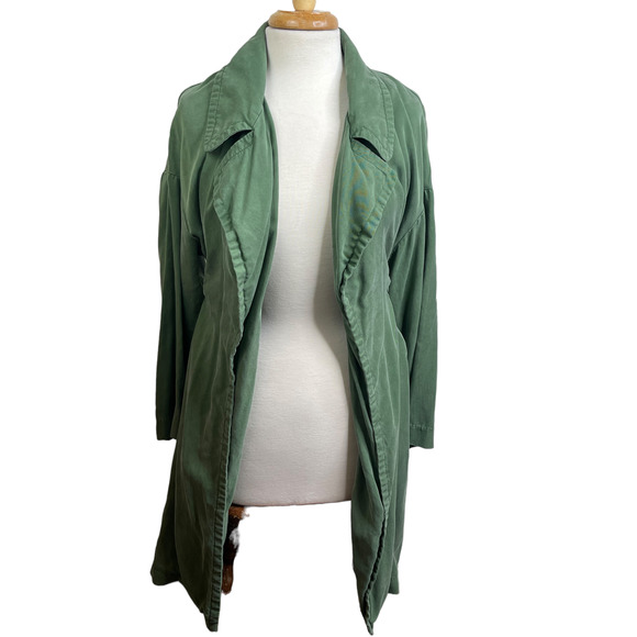 Zara Olive Green Light Weight Trench Coat Duster Jacket Belted Waist Tied - Picture 5 of 15